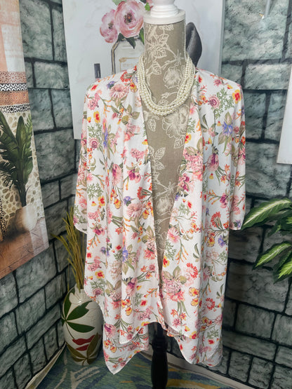 Beige Floral Cover Duster Women sz One Size (best fits up to XL)