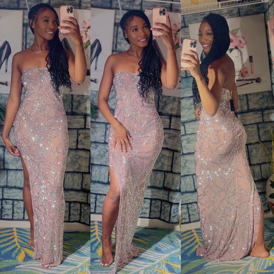 NEW Tan Rhinestone Dress Women sz Small / Medium