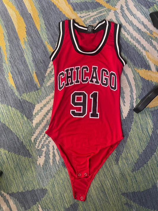 Rue 21 "Chicago" Red Bodysuit Blouse Women sz XS