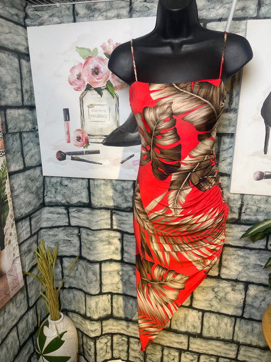 Windsor Red Brown Print Dress Women sz Small