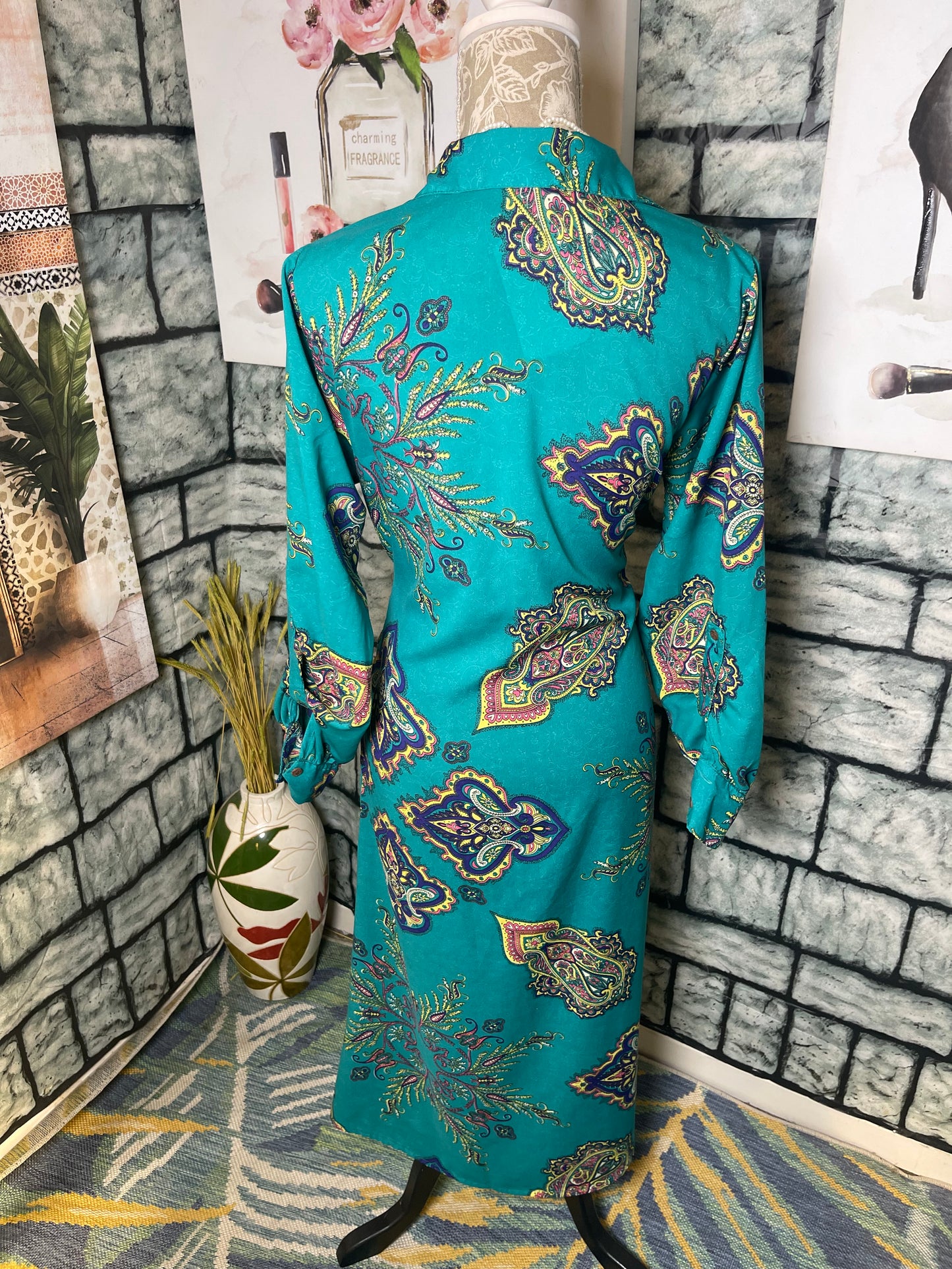 Boemo Green Button Dress Women Sz Medium