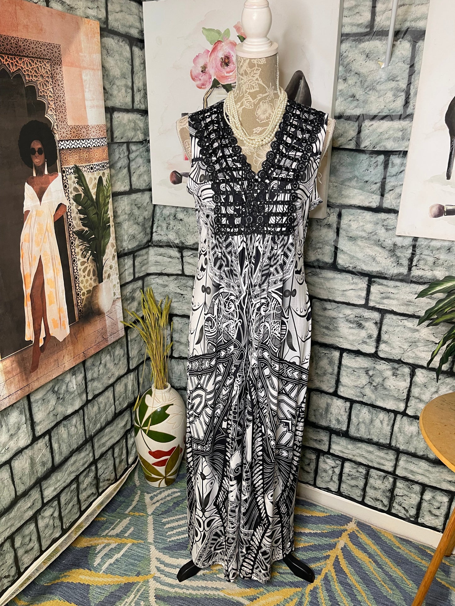 Apt 9 Black White Print Dress Women sz Medium