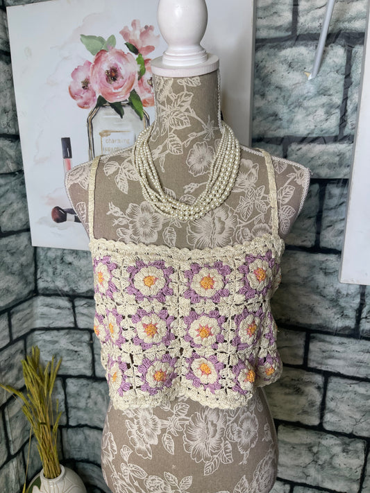 Zara Knitted Top Beige Purple Women sz Medium / Large