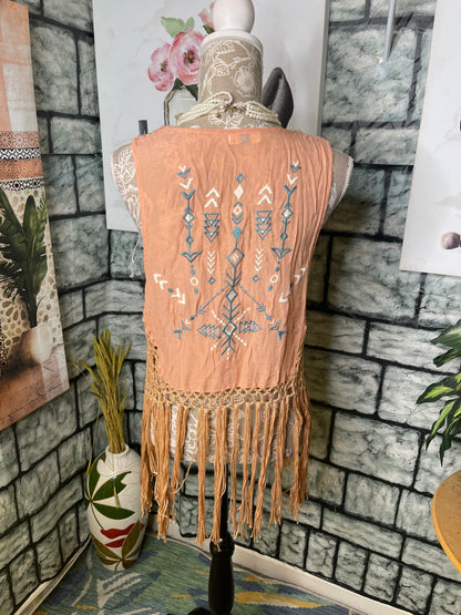 Kori Tan Fringe Vest Women sz Medium