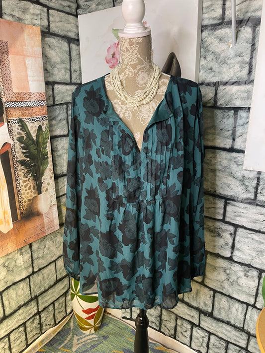 NEW Lane Bryant Green Black Print Blouse Women sz 24