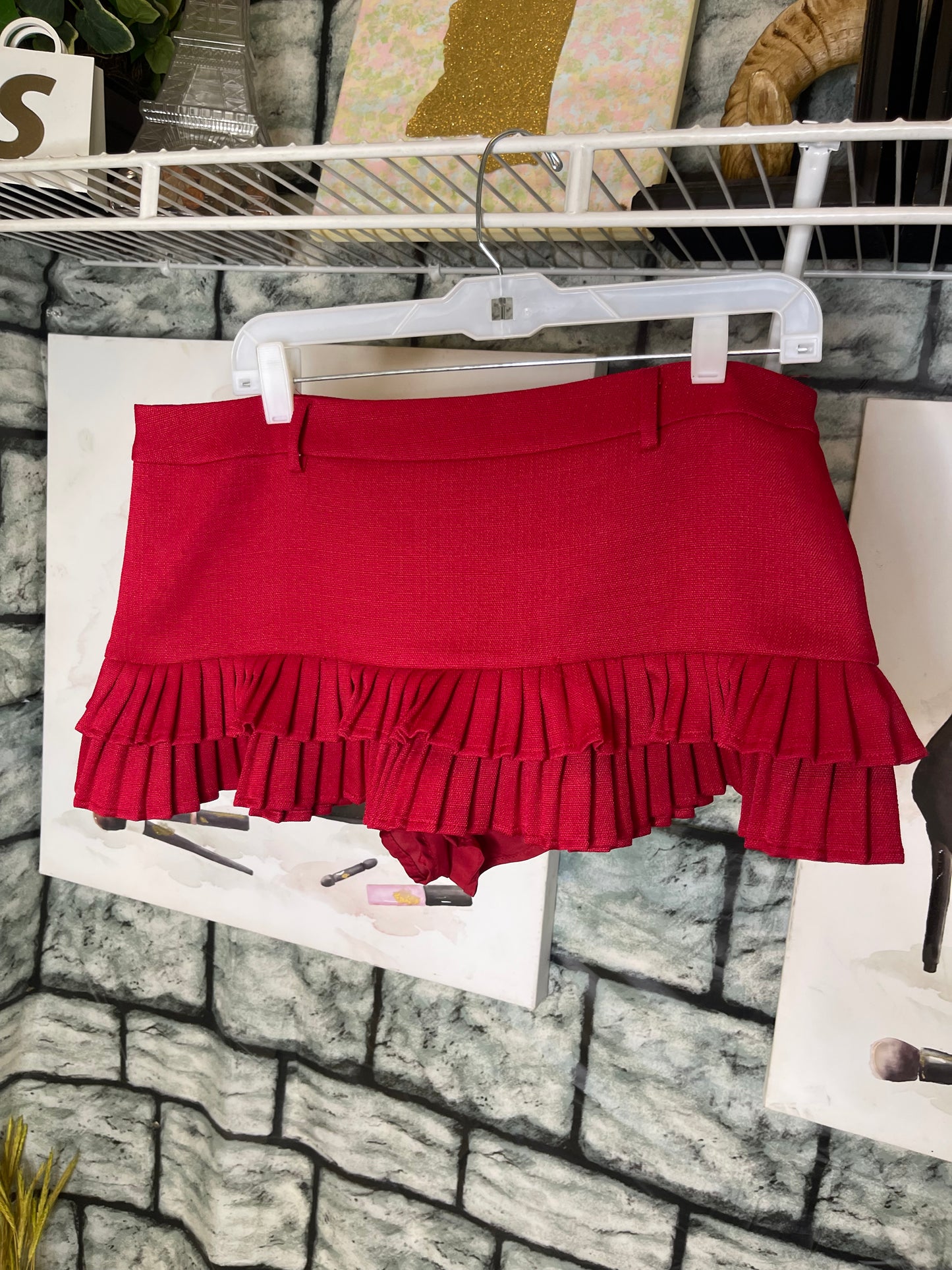 Lioness Red Mini Skirt With Shorts Women sz Medium
