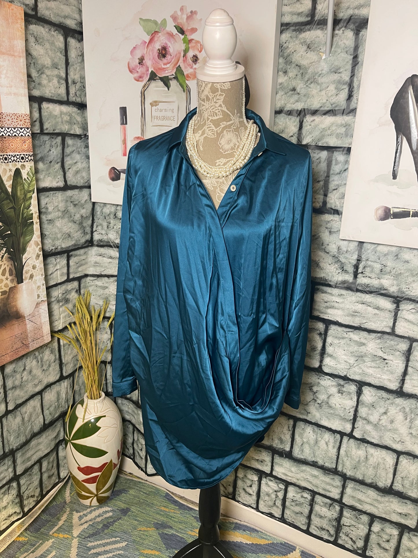 Madrag Blue Button Dress Women sz Medium