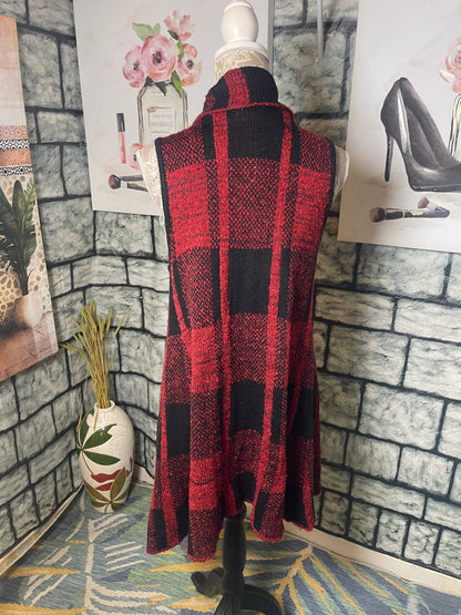 Joseph A Red Black Cardigan Vest Women sz Medium