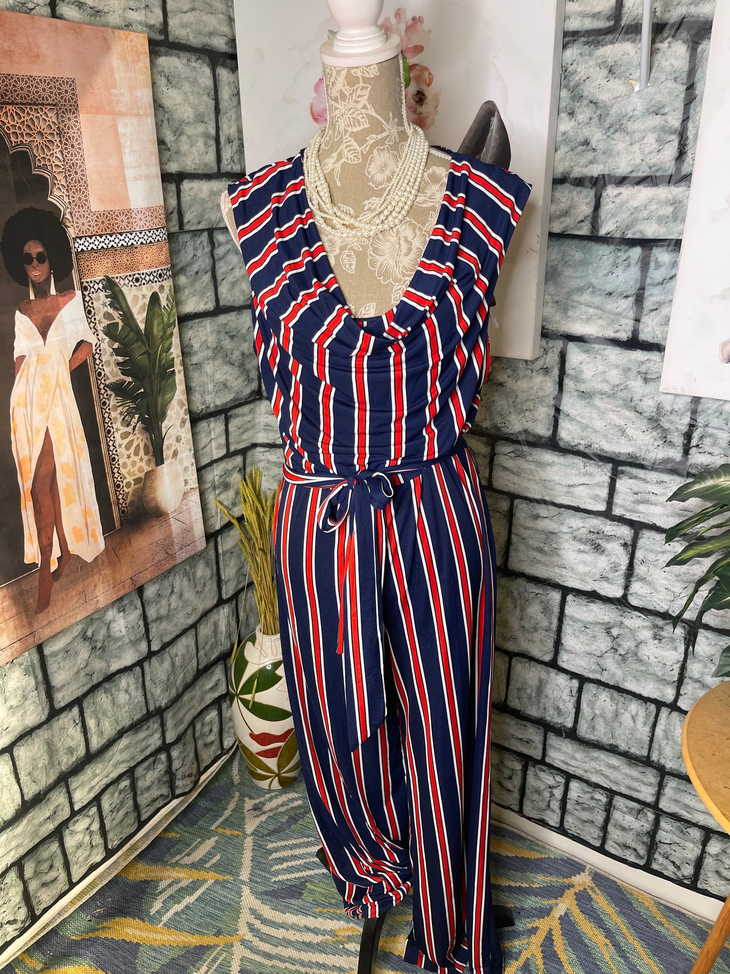 Red Blue Jumpsuit Women sz XL