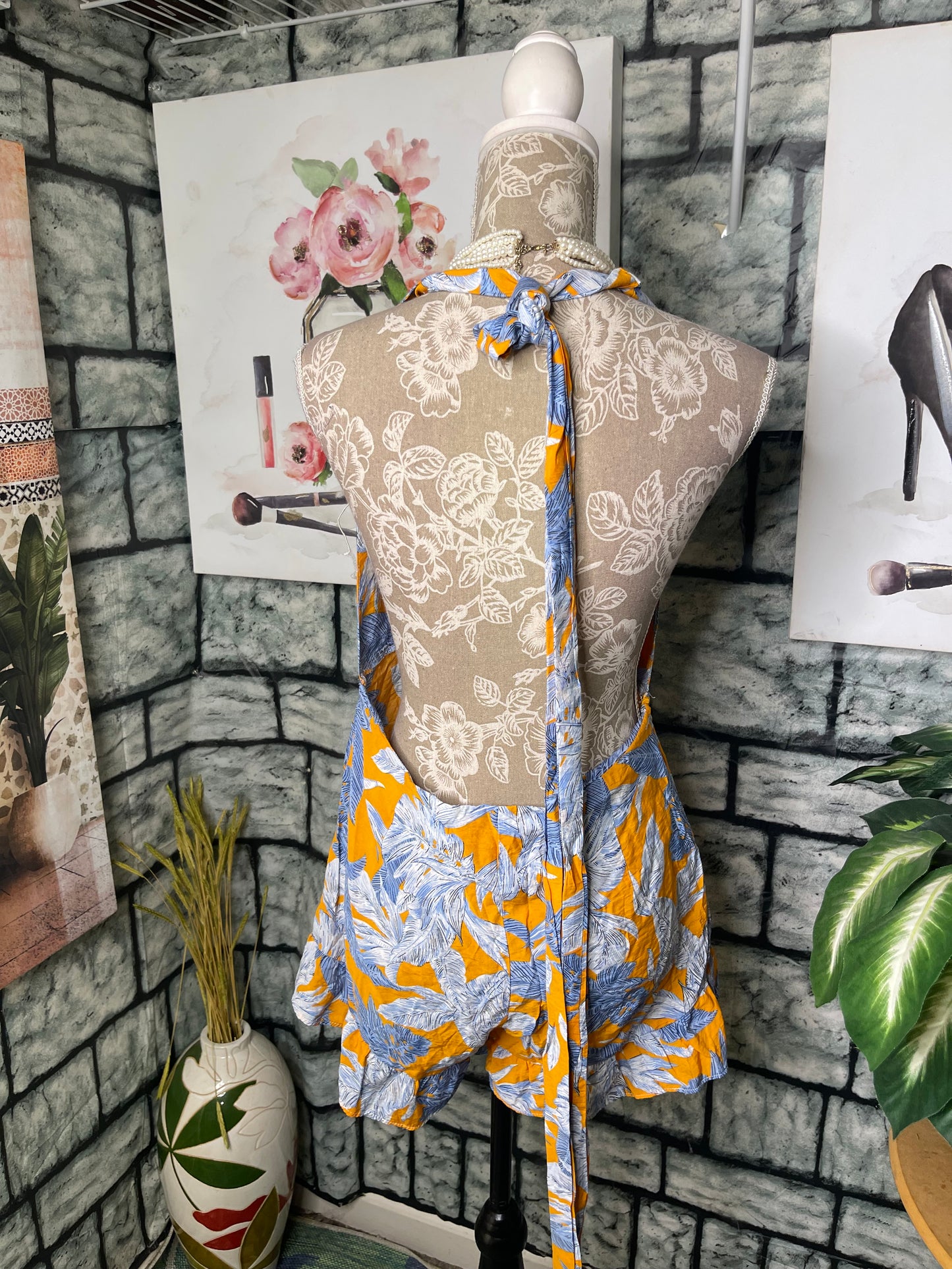 Shein Yellow Blue Romper Women sz Large