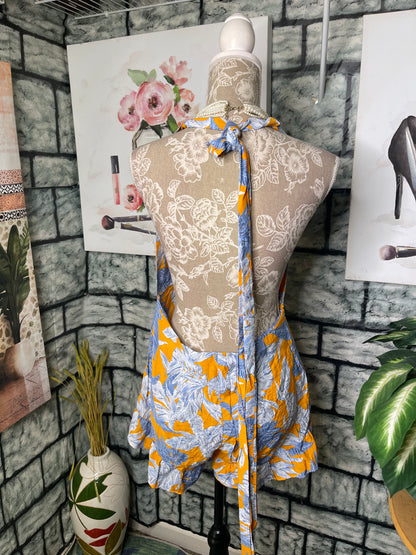 Shein Yellow Blue Romper Women sz Large