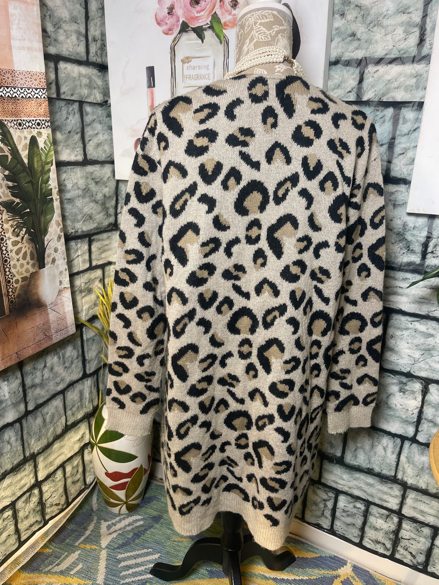 MudPie Brown Black Print Cardigan Women sz Small / Medium