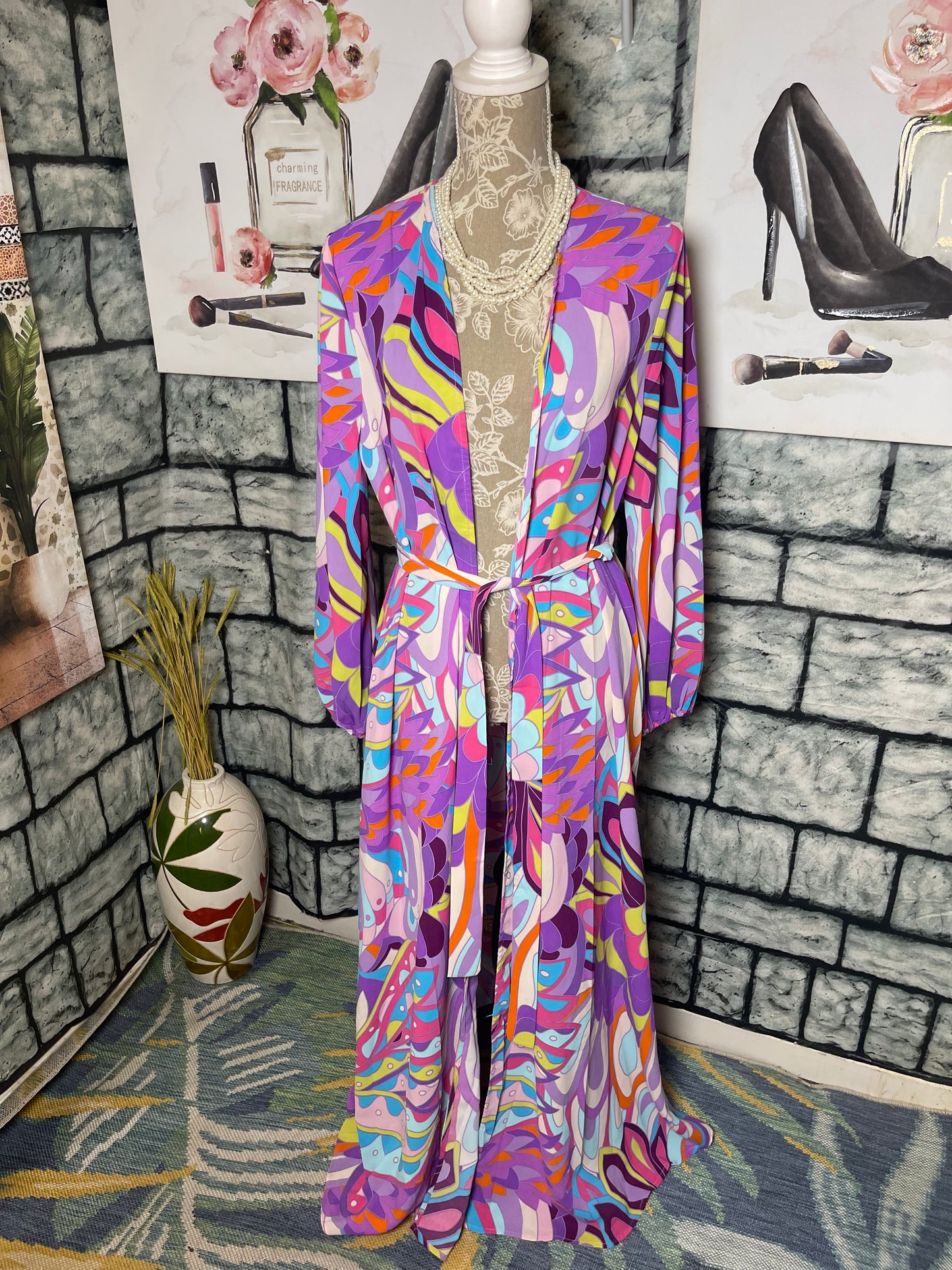Pink Lily Purple Pink Colorful Duster Women sz Small