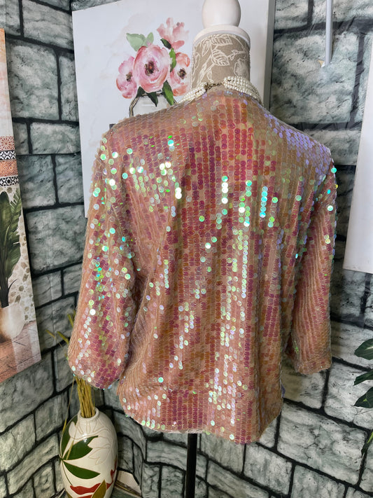 Living Doll Pink Sequin Cover Top Women sz Small