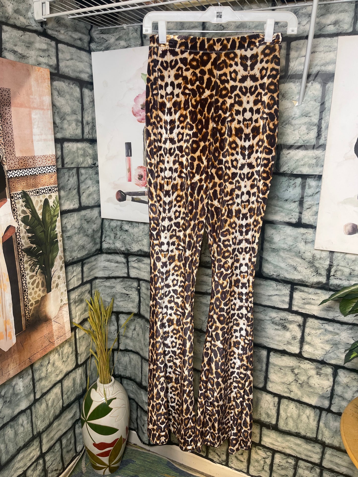 Pretty Little Thing Brown Black Print Stretch Pants Women sz 4