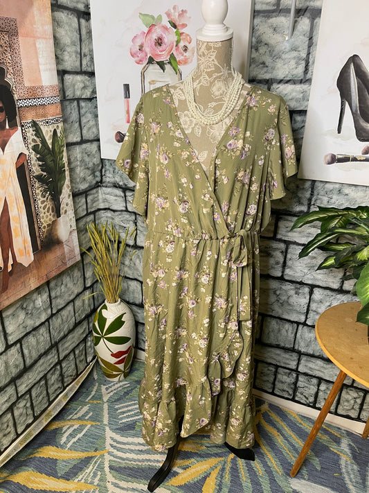 Shein Green Purple Floral Dress Women sz 4XL