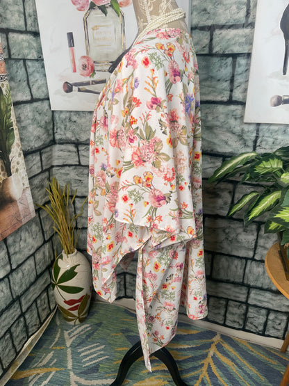 Beige Floral Cover Duster Women sz One Size (best fits up to XL)