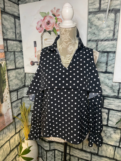 Black White Polka Dot Blouse Women sz Small