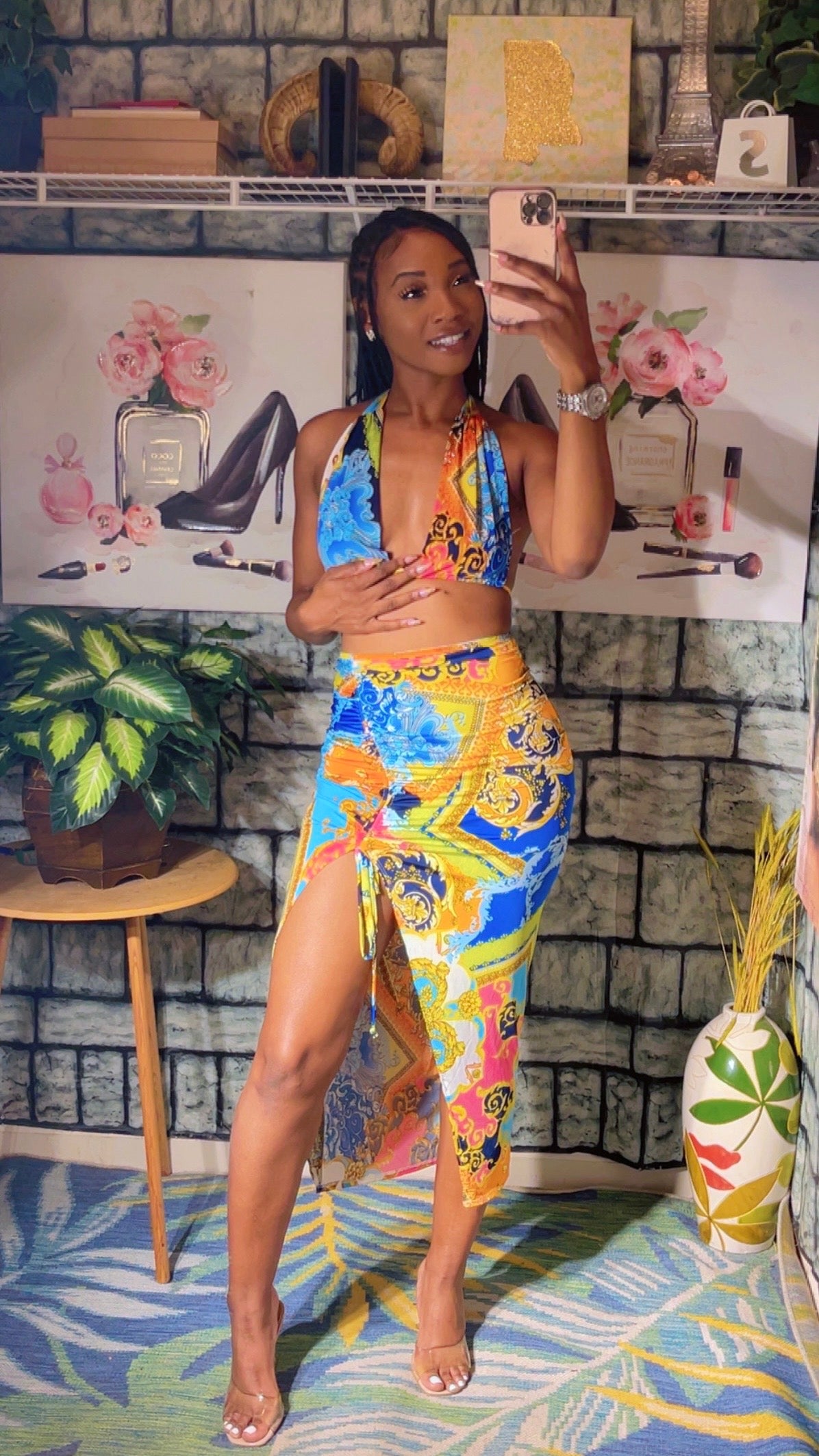 Good Time Colorful Skirt Set Women sz Small