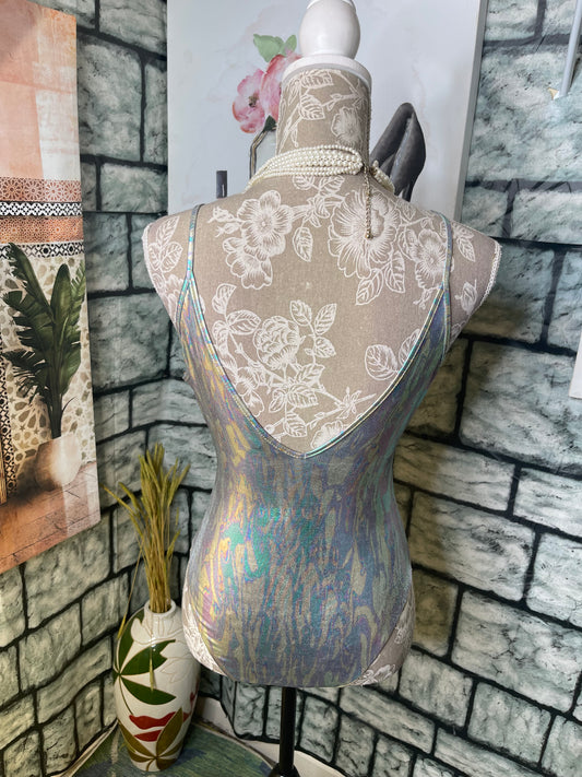 Fashion Nova Silver Bodysuit Top Women sz Medium