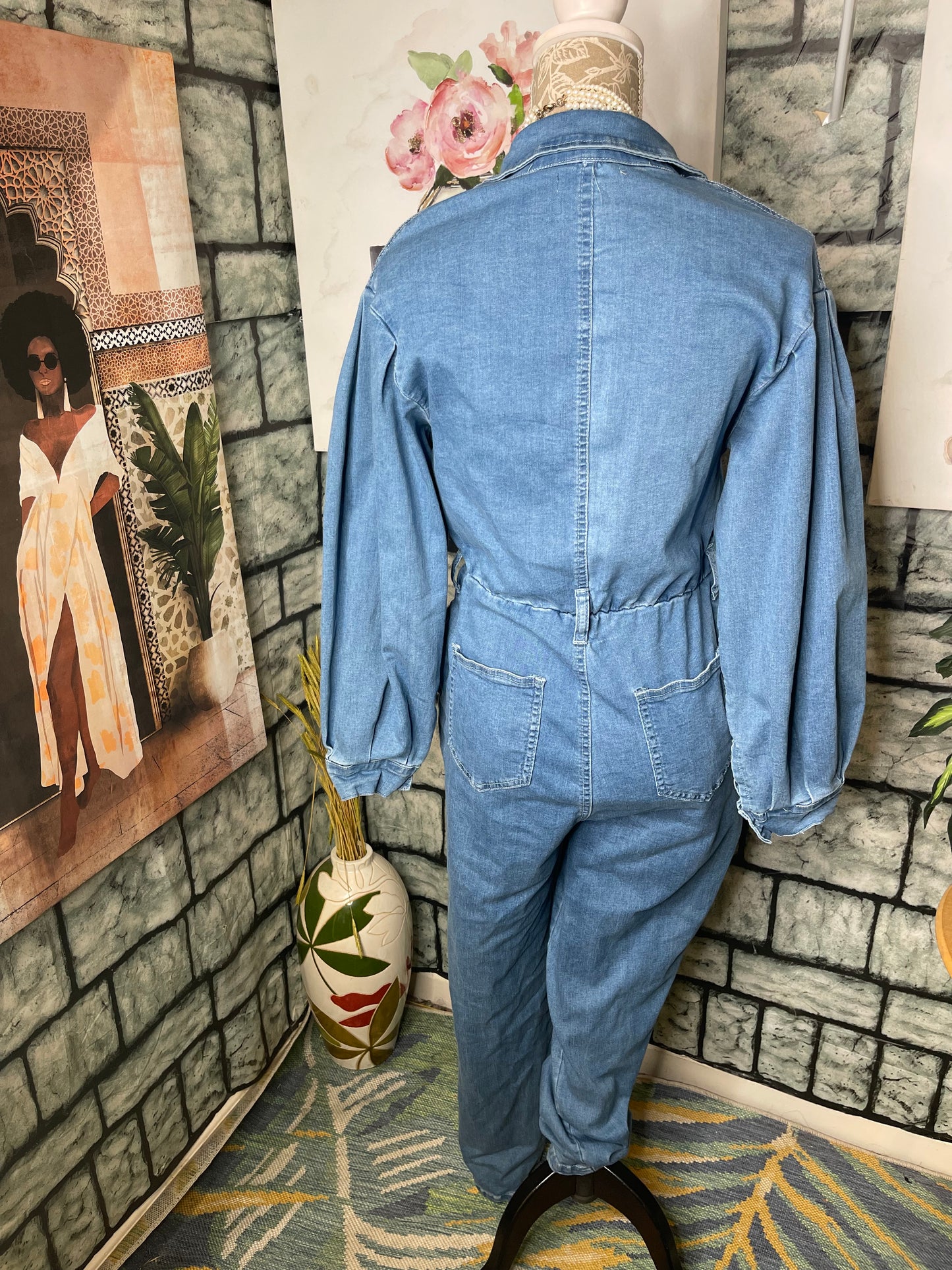 Fashion Nova Blue Denim Jumpsuit Women sz Medium