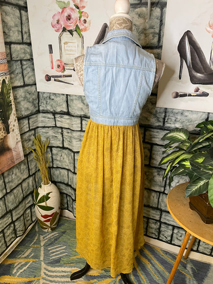 Forever 21 Blue Yellow Denim Blouse Women sz Small