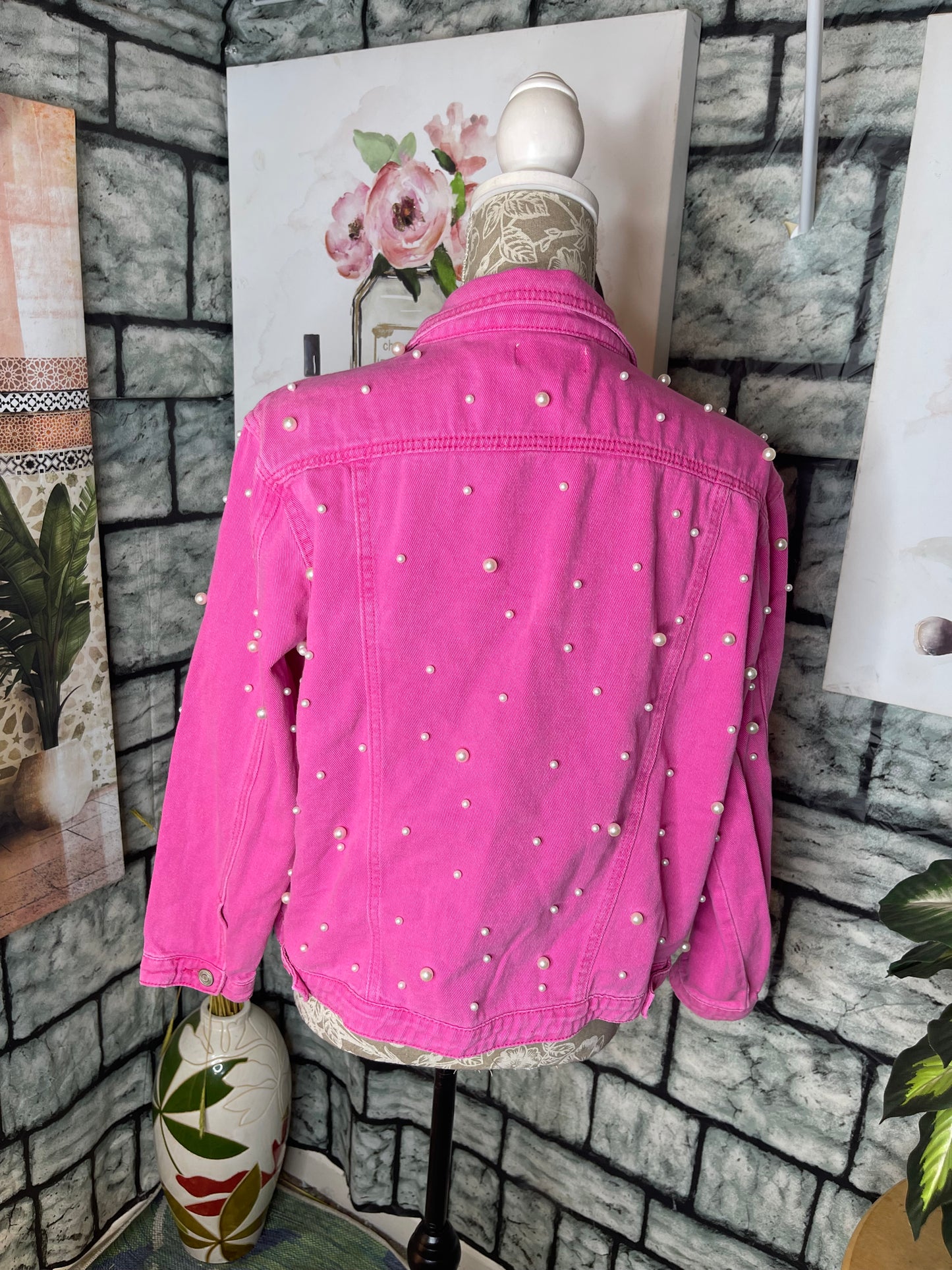 Jess Lea Pink Pearl Denim Jacket Women sz Medium