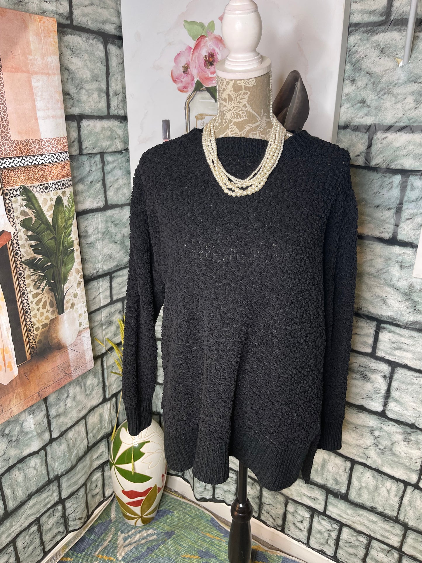 Zenana Black Fuzzy Oversize Sweater Women sz XL