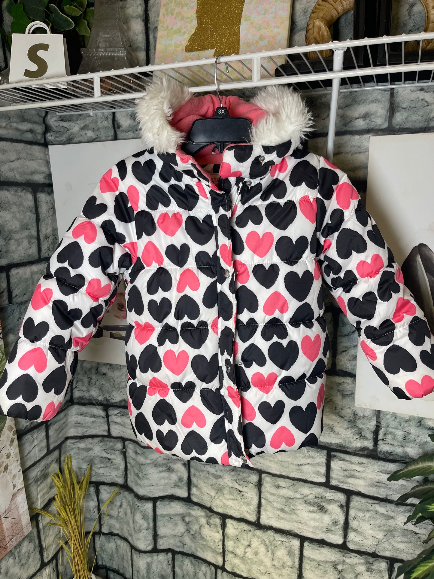 Carter's Black Print Heart Coat Girls sz 6
