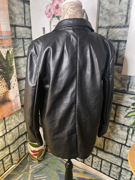 Dear John Black Faux Leather Jacket Women sz Small