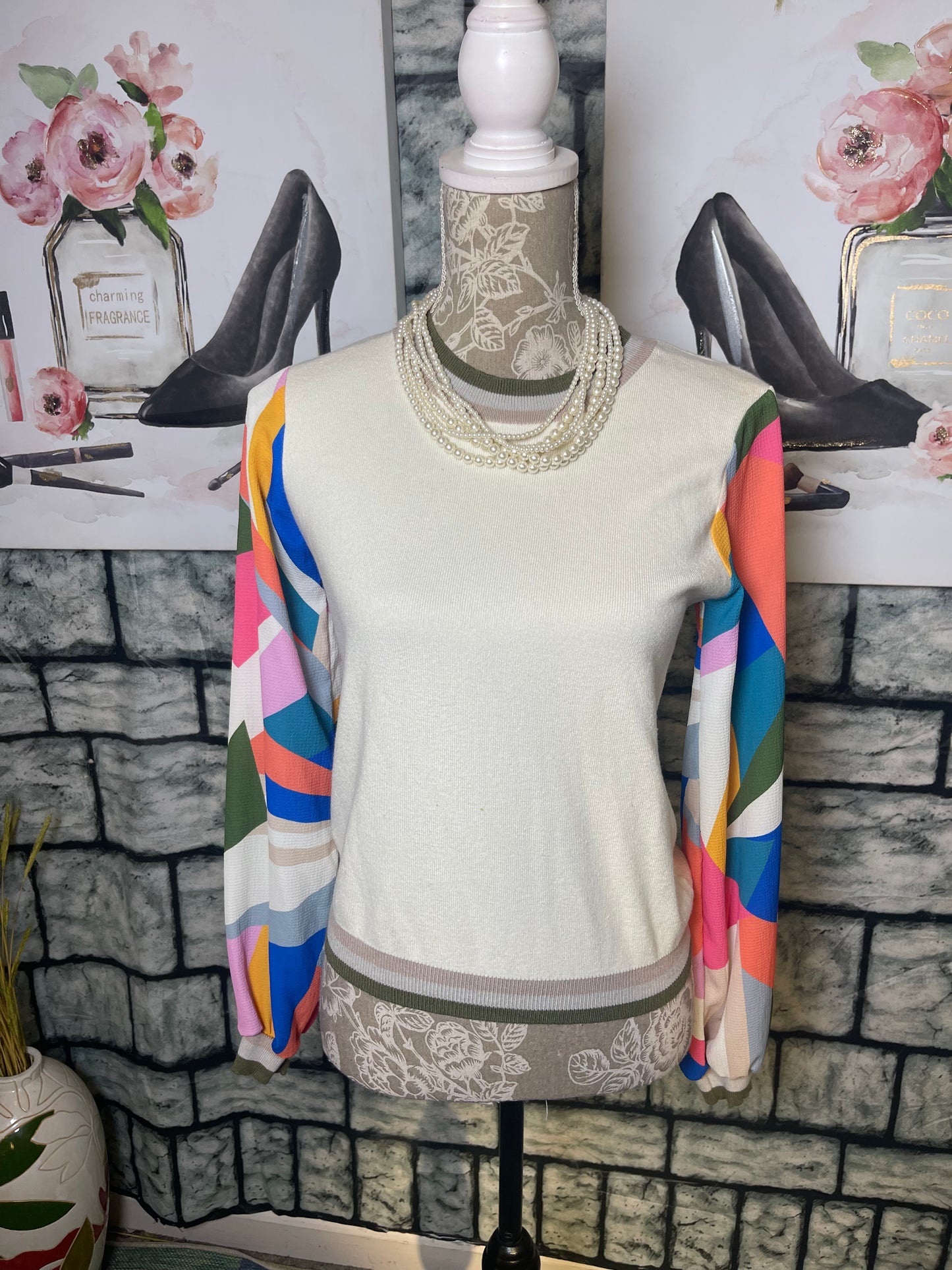 Fate Beige Colorful Blouse Women sz Small