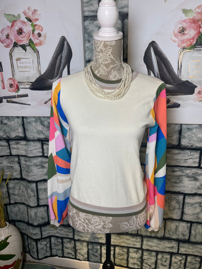 Fate Beige Colorful Blouse Women sz Small