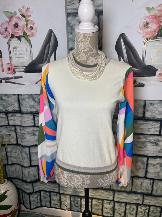 Fate Beige Colorful Blouse Women sz Small