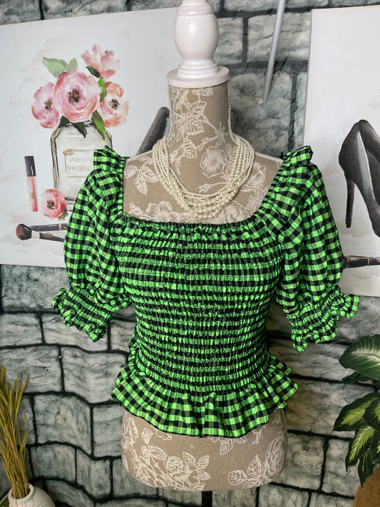 Zara Green Black Blouse Women sz XS