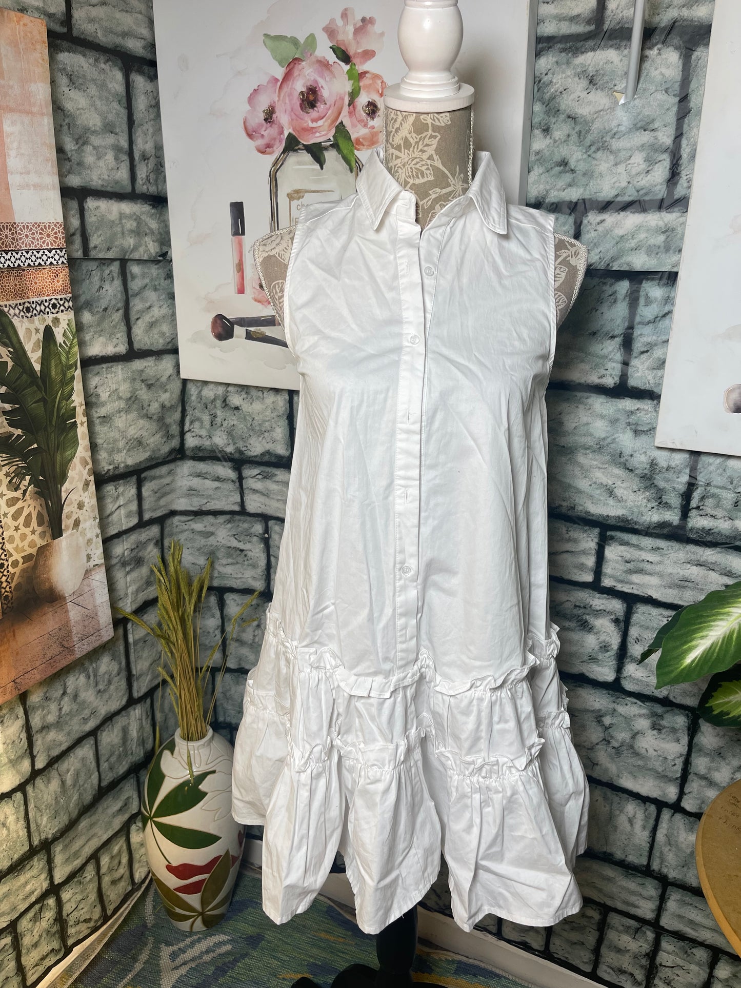 Dee Dee White Button Dress Women sz Small
