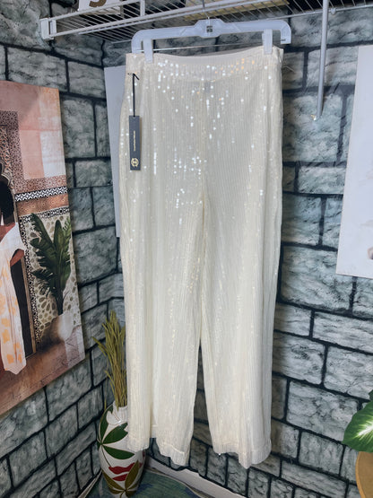NEW House of Harlow Off White Sequin Pants Women sz 8