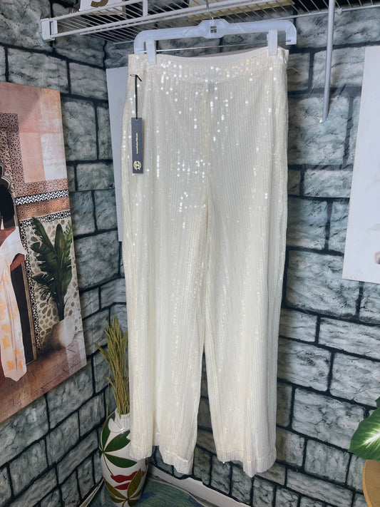 NEW House of Harlow Off White Sequin Pants Women sz 8