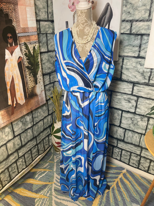 Blue Print Dress Women sz XL
