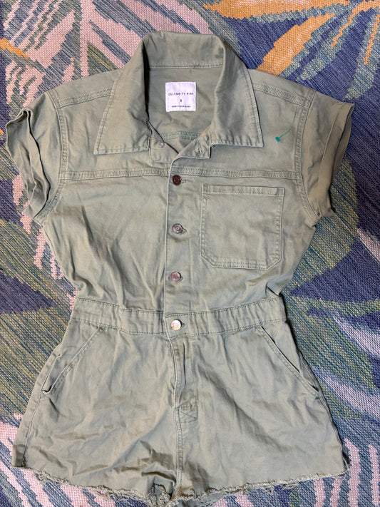 Celebrity Pink Green Romper Women sz Small