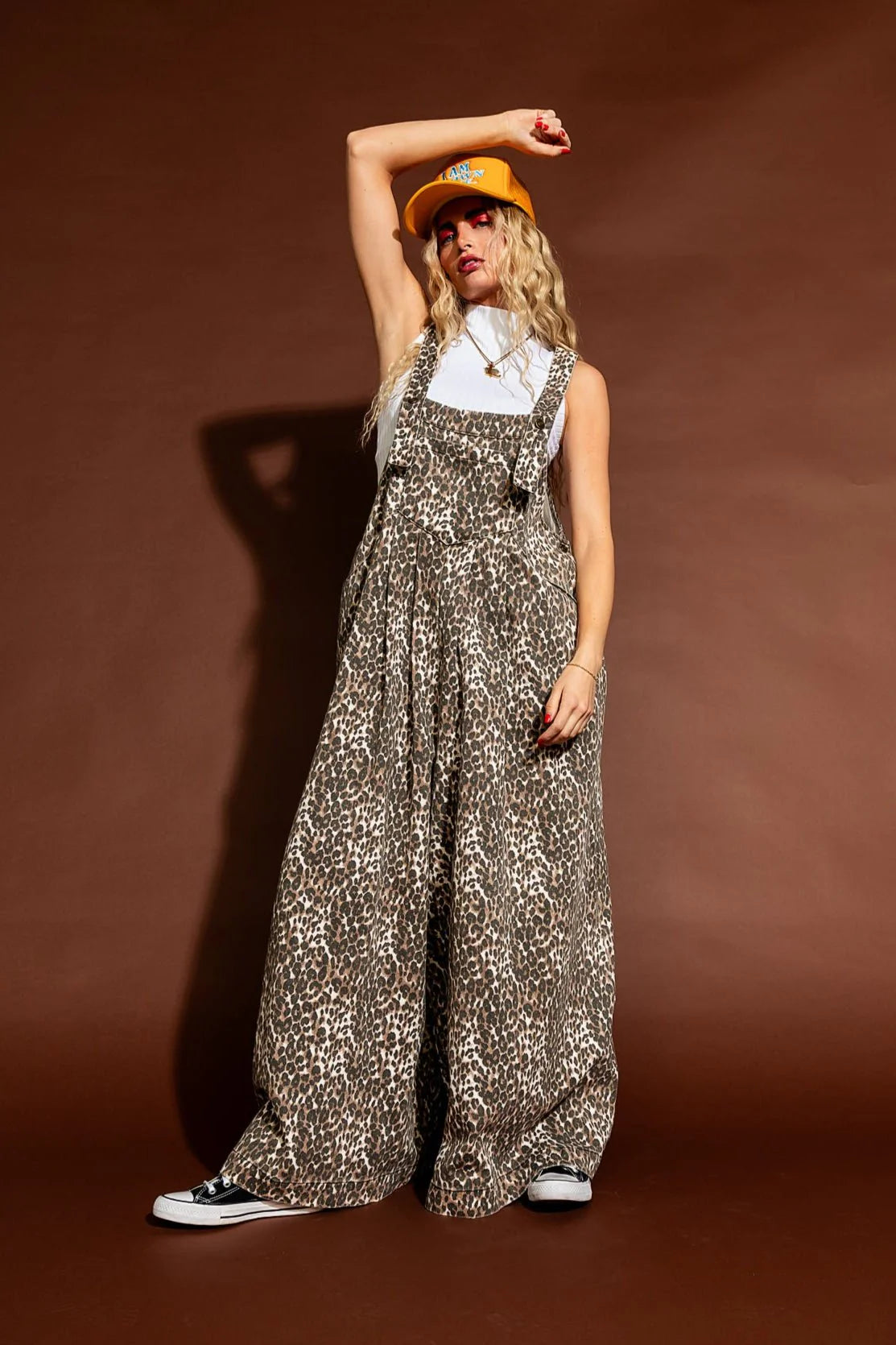 Oddy Brown Print Jumpsuit Women sz 2XL
