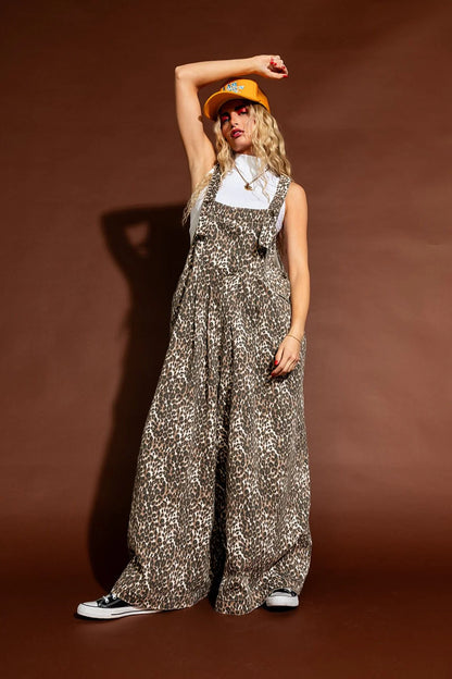 Oddy Brown Print Jumpsuit Women sz 2XL