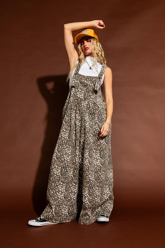 Oddy Brown Print Jumpsuit Women sz 2XL