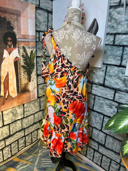 Orange Print Dress Women sz 1XL