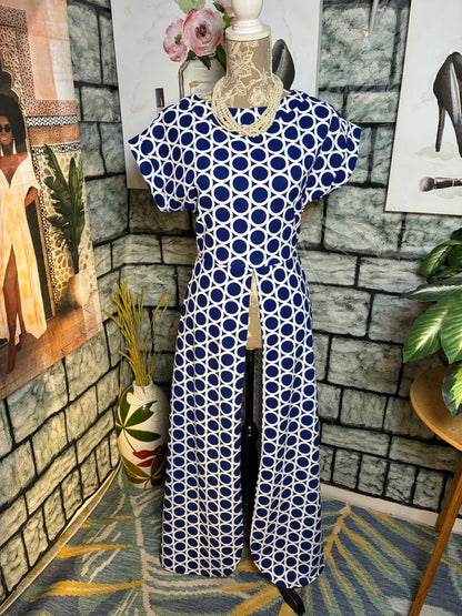 NYC Blue White Print Blouse Women sz XS