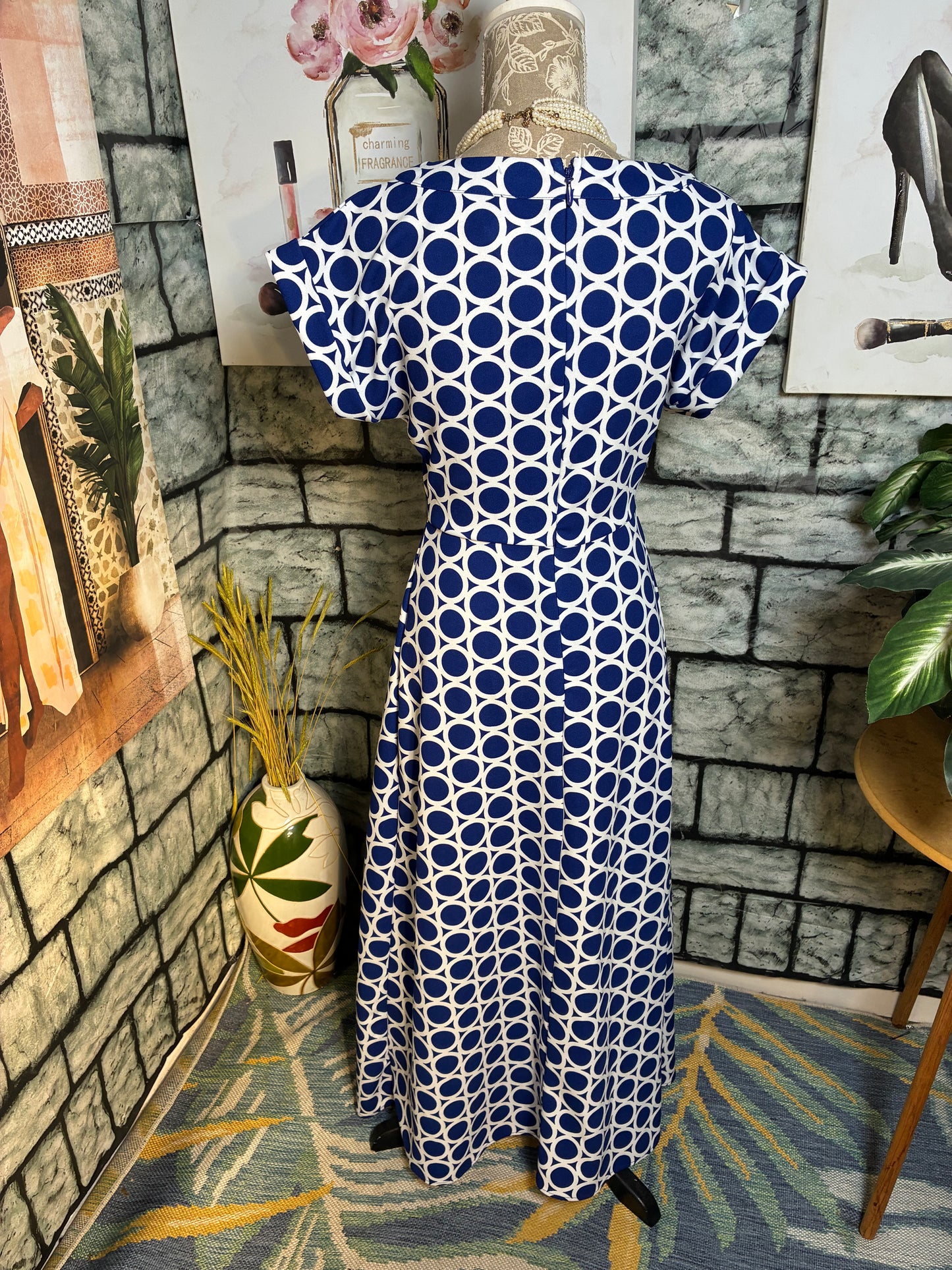 NYC Blue White Print Blouse Women sz XS