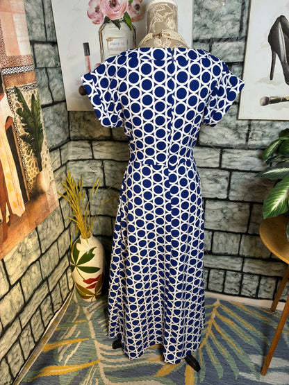 NYC Blue White Print Blouse Women sz XS