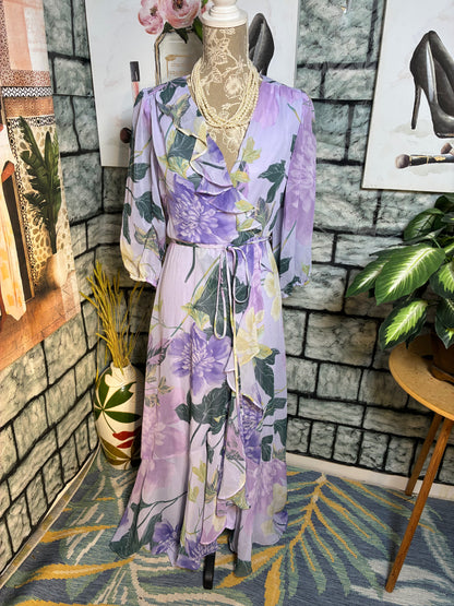 Maison Tara Purple Floral Dress Women sz 4