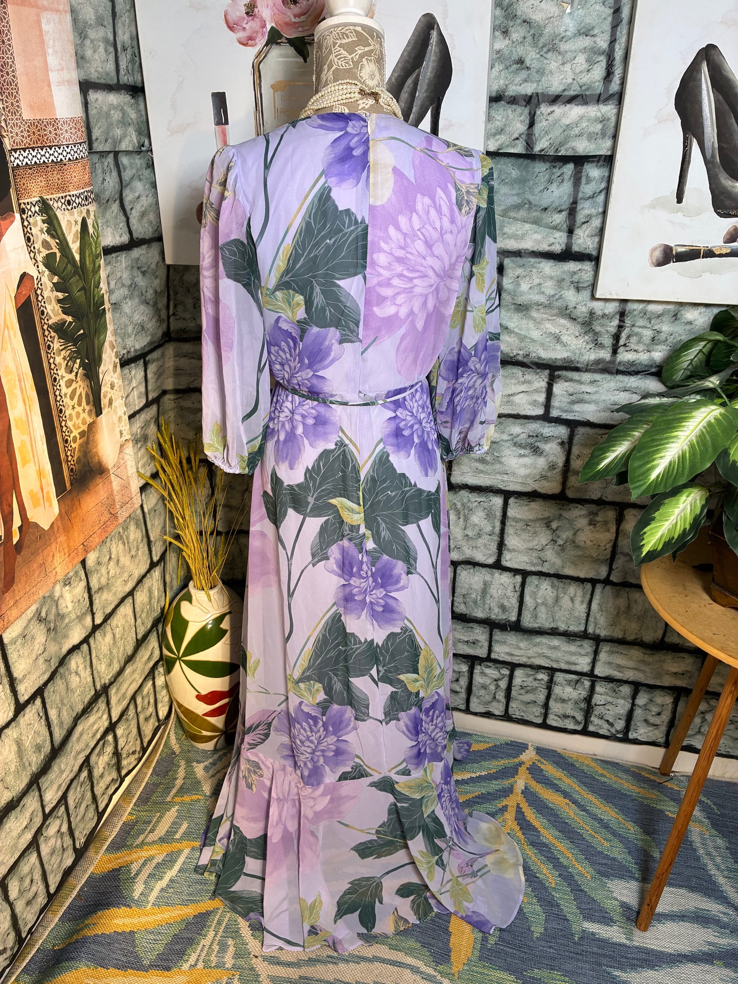 Maison Tara Purple Floral Dress Women sz 4