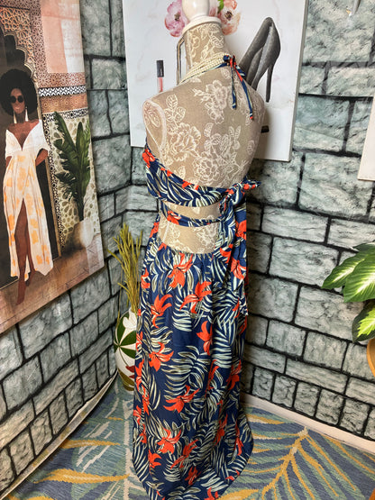 Blue Orange Floral Dress Women sz Large