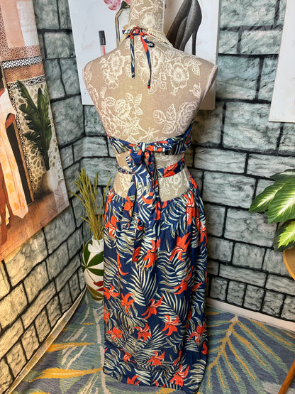 Blue Orange Floral Dress Women sz Large